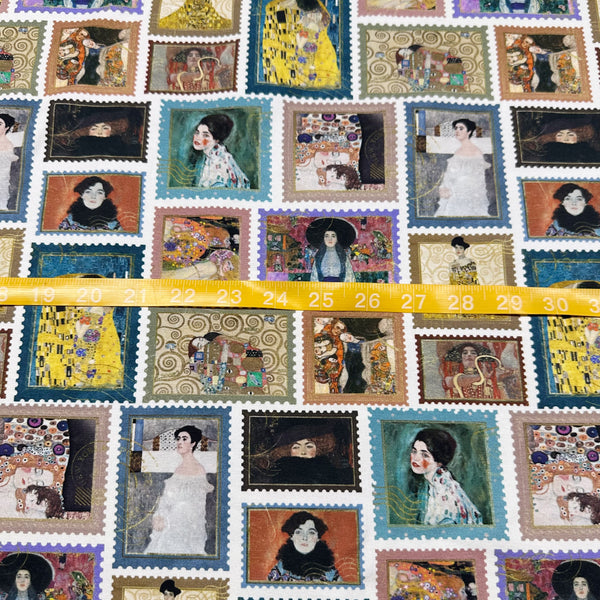 Faces of Klimt Cotton Jersey 4 Way Stretch Knit Fabric, Imported from the Netherlands 26938-02 Gustav Klimt