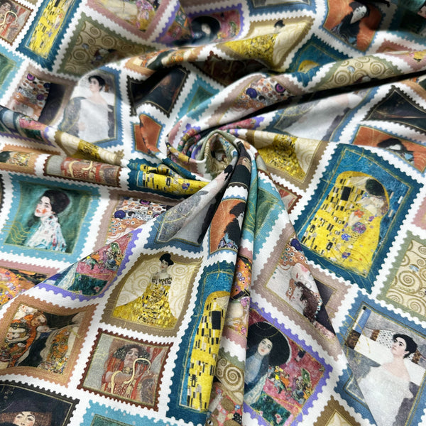 Faces of Klimt Cotton Jersey 4 Way Stretch Knit Fabric, Imported from the Netherlands 26938-02 Gustav Klimt