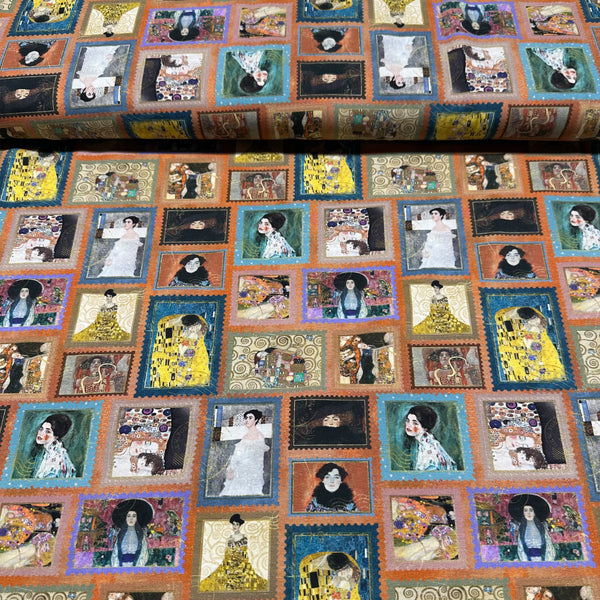 Faces of Klimt Cotton Jersey 4 Way Stretch Knit Fabric, Imported from the Netherlands 26938-11, Gustav Klimt