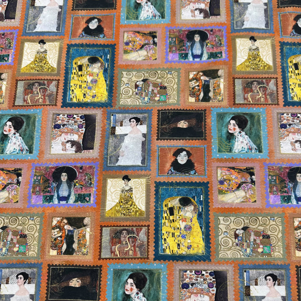 Faces of Klimt Cotton Jersey 4 Way Stretch Knit Fabric, Imported from the Netherlands 26938-11, Gustav Klimt