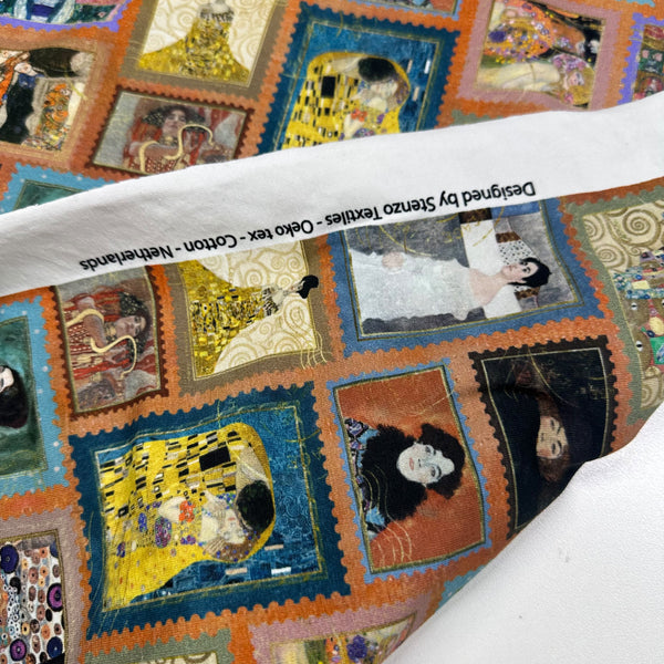 Faces of Klimt Cotton Jersey 4 Way Stretch Knit Fabric, Imported from the Netherlands 26938-11, Gustav Klimt