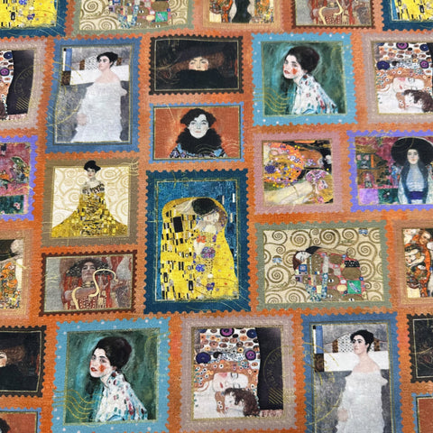 Faces of Klimt Cotton Jersey 4 Way Stretch Knit Fabric, Imported from the Netherlands 26938-11, Gustav Klimt