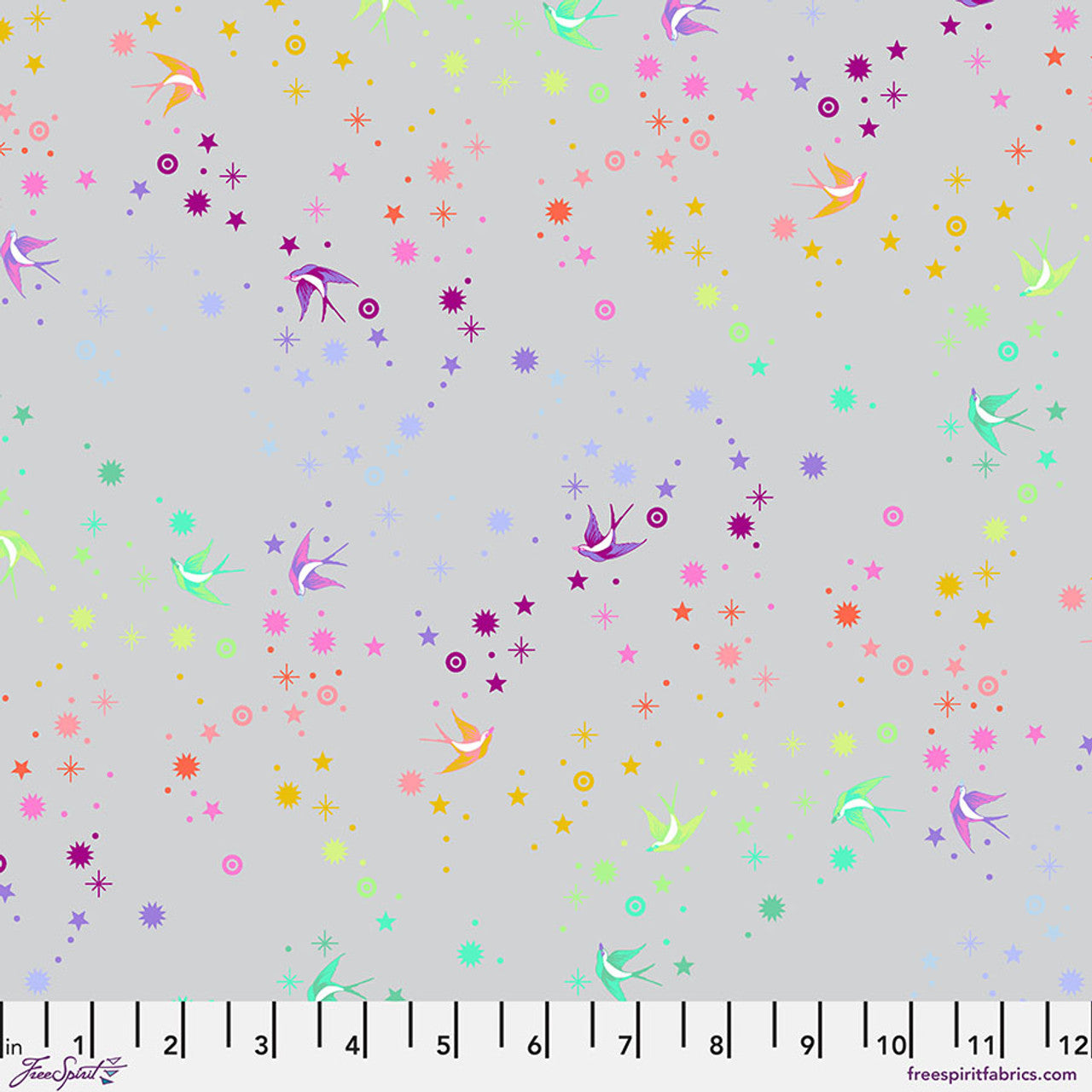 Fairy Dust - Fog || True Colors Graywork Tula Pink Cotton Fabric, Free Spirit PWTP133.FOG