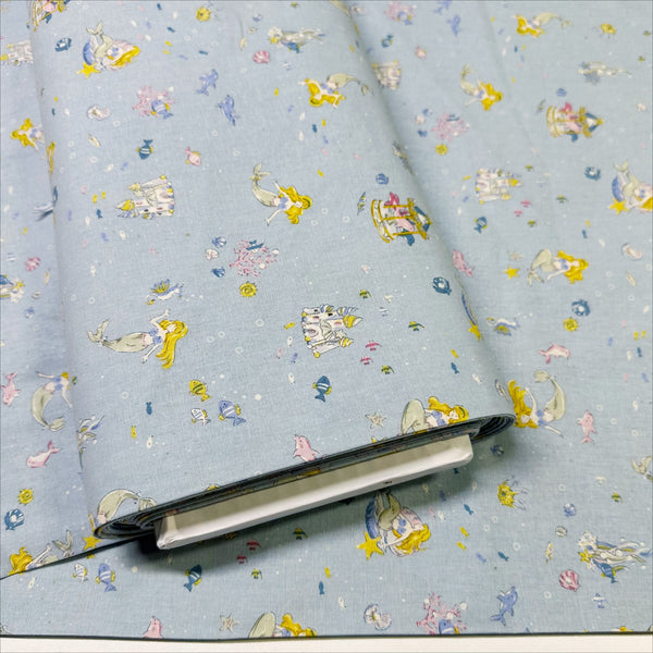 Fairy Tale Little Mermaid Cotton Fabric in Blue, Imported from Japan