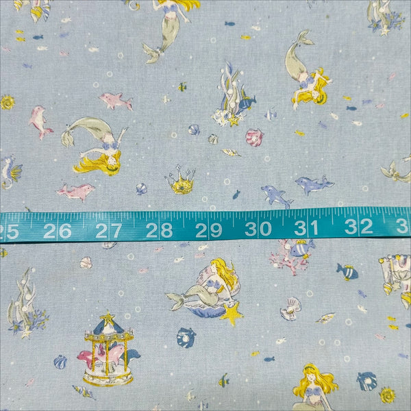 Fairy Tale Little Mermaid Cotton Fabric in Blue, Imported from Japan