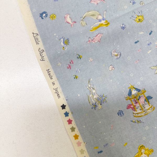 Fairy Tale Little Mermaid Cotton Fabric in Blue, Imported from Japan