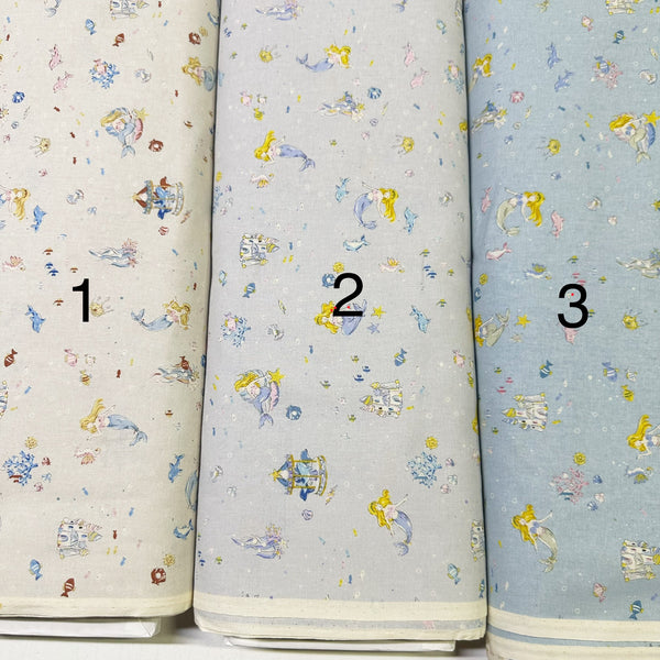 Fairy Tale Little Mermaid Cotton Fabric in Blue, Imported from Japan