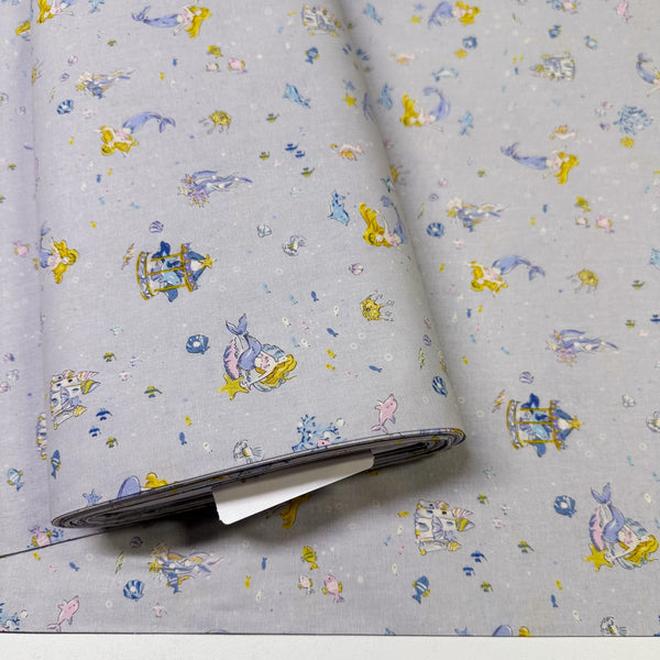 Fairy Tale Little Mermaid Cotton Fabric in Pale Periwinkle, Imported from Japan