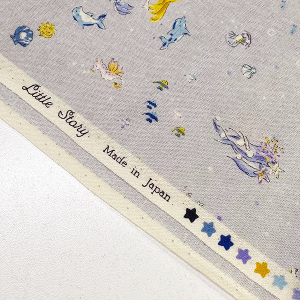 Fairy Tale Little Mermaid Cotton Fabric in Pale Periwinkle, Imported from Japan