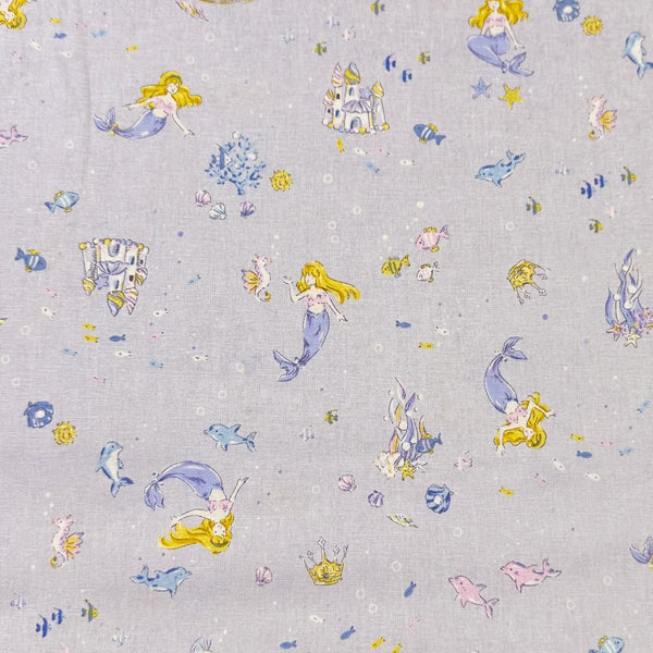 Fairy Tale Little Mermaid Cotton Fabric in Pale Periwinkle, Imported from Japan