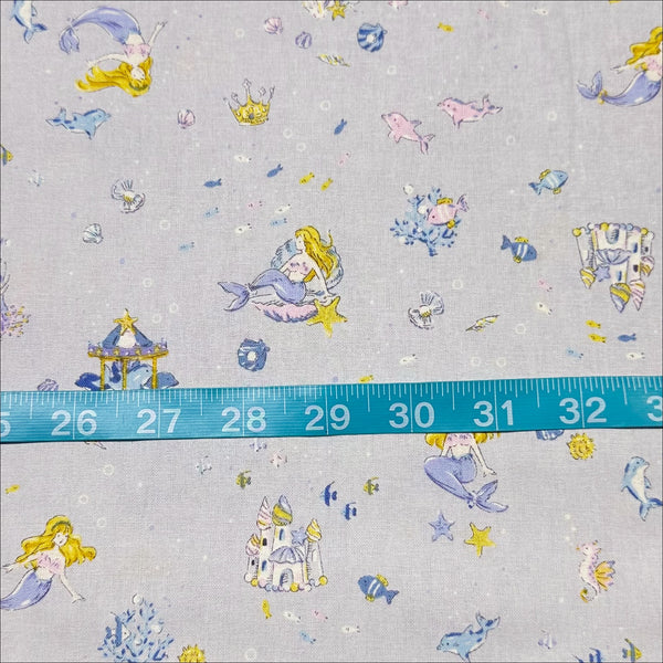Fairy Tale Little Mermaid Cotton Fabric in Pale Periwinkle, Imported from Japan