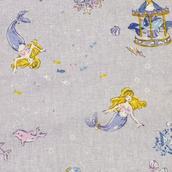 Fairy Tale Little Mermaid Cotton Fabric in Pale Periwinkle, Imported from Japan