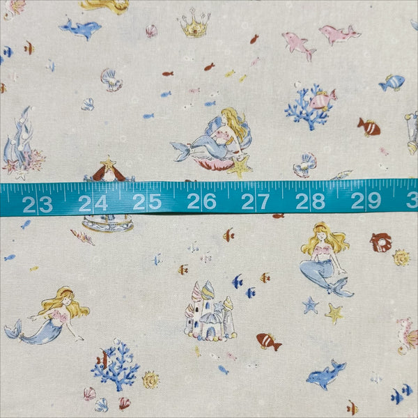 Fairy Tale Little Mermaid Cotton Fabric in Pale Stone, Imported from Japan