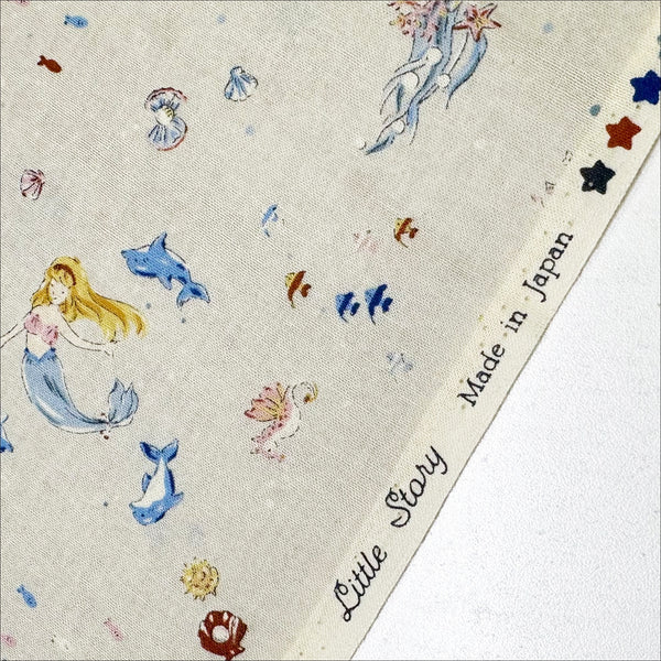 Fairy Tale Little Mermaid Cotton Fabric in Pale Stone, Imported from Japan