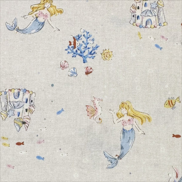 Fairy Tale Little Mermaid Cotton Fabric in Pale Stone, Imported from Japan