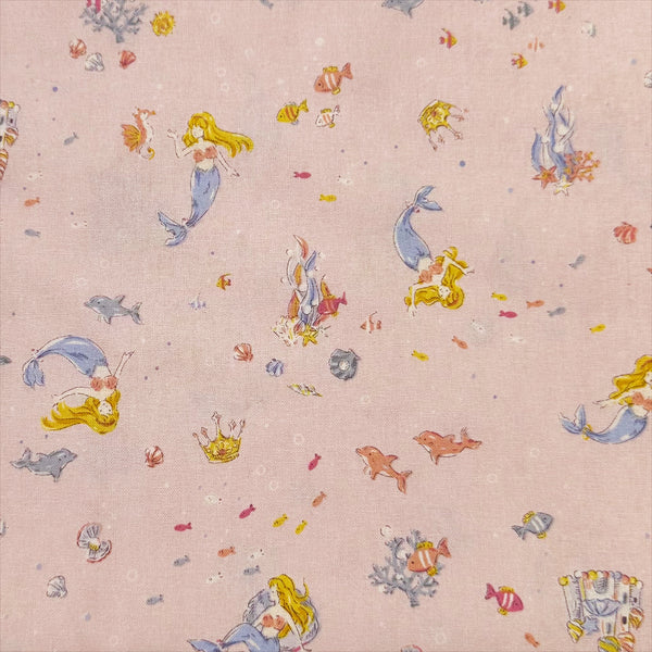 Fairy Tale Little Mermaid Cotton Fabric in Soft Pink, Imported from Japan