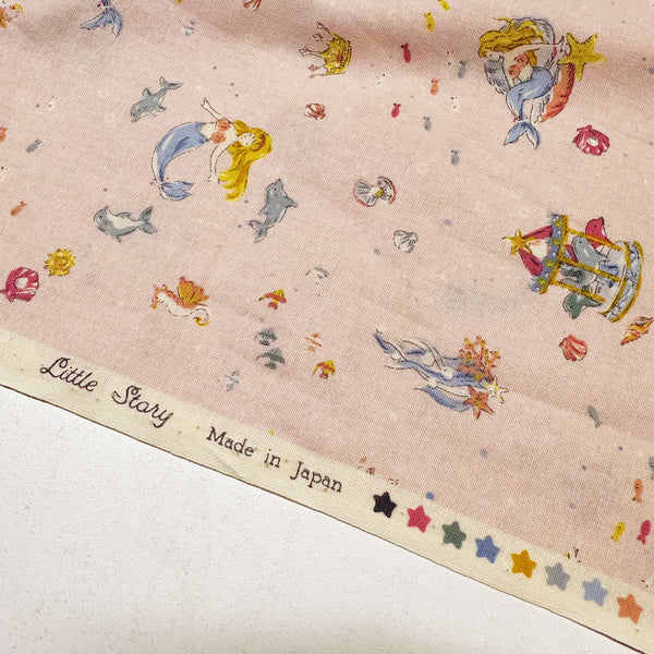 Fairy Tale Little Mermaid Cotton Fabric in Soft Pink, Imported from Japan