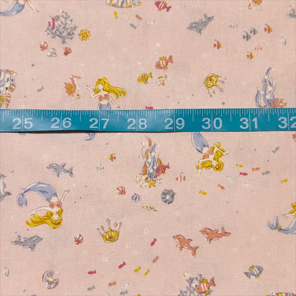 Fairy Tale Little Mermaid Cotton Fabric in Soft Pink, Imported from Japan