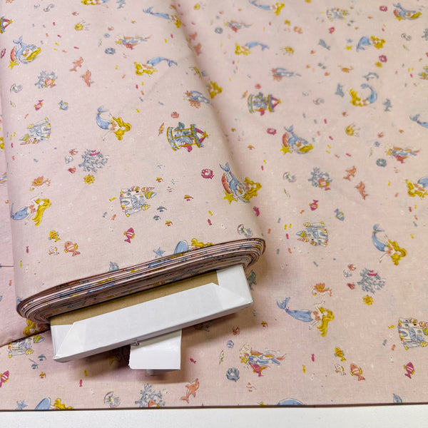 Fairy Tale Little Mermaid Cotton Fabric in Soft Pink, Imported from Japan