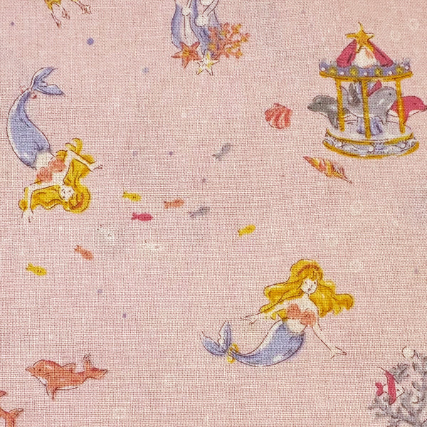 Fairy Tale Little Mermaid Cotton Fabric in Soft Pink, Imported from Japan