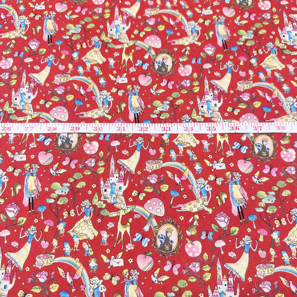 Fairy Tale by Little Story Cotton Fabric, Retro Snow White Print Imported from Japan, Red
