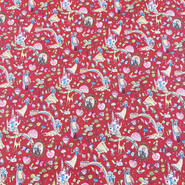 Fairy Tale by Little Story Cotton Fabric, Retro Snow White Print Imported from Japan, Red