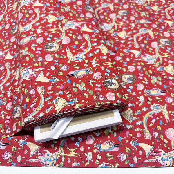 Fairy Tale by Little Story Cotton Fabric, Retro Snow White Print Imported from Japan, Red