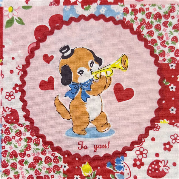 Close Up of Fancy Animal Circle Red cotton fabric from Atsuko Matsuyama Yuwa 30’s Collection, perfect for quilting and crafts.