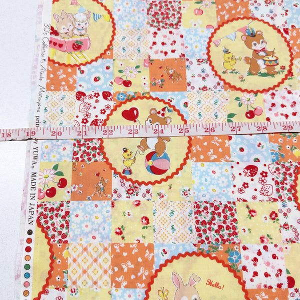 Fancy Animal Circle in Orange By Atsuko Matsuyama Cotton Fabric, Yuwa Fabrics 30's Collection