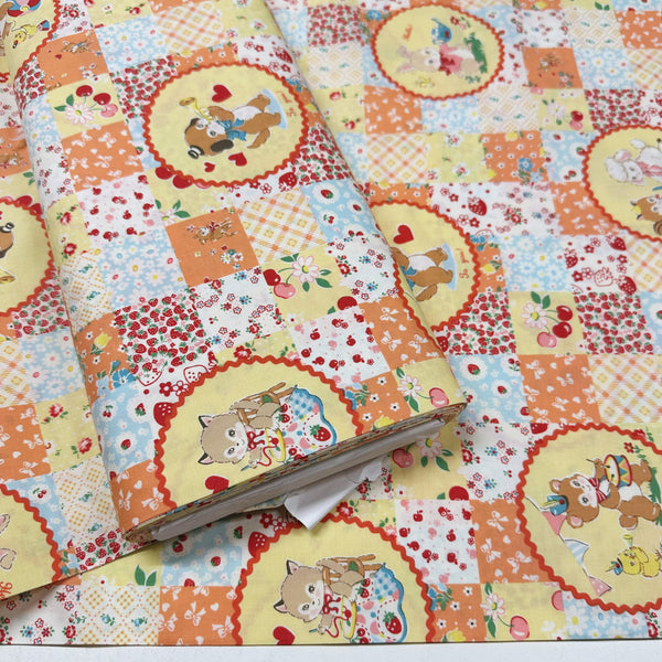 Fancy Animal Circle in Orange By Atsuko Matsuyama Cotton Fabric, Yuwa Fabrics 30's Collection