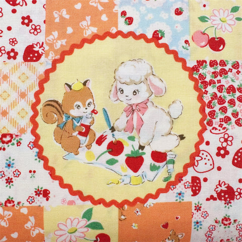 Fancy Animal Circle in Orange By Atsuko Matsuyama Cotton Fabric, Yuwa Fabrics 30's Collection