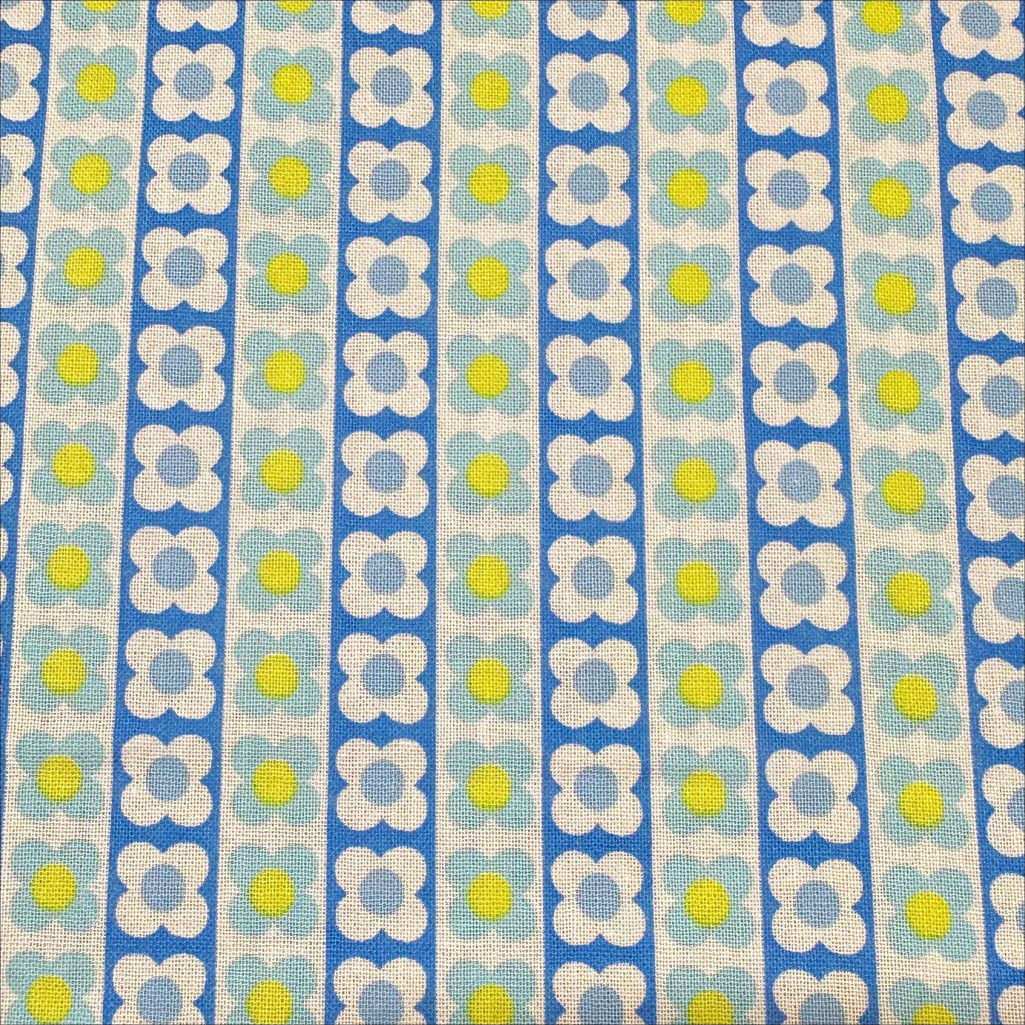 Floral Flower Floral Chain Retro Cotton fabric, Koko Seki 70s Design Flower Days Imported from Japan, Blue Yellow