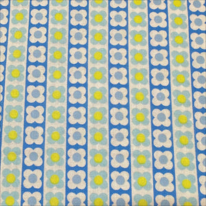 Floral Flower Floral Chain Retro Cotton fabric, Koko Seki 70s Design Flower Days Imported from Japan, Blue Yellow