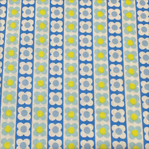 Floral Flower Floral Chain Retro Cotton fabric, Koko Seki 70s Design Flower Days Imported from Japan, Blue Yellow