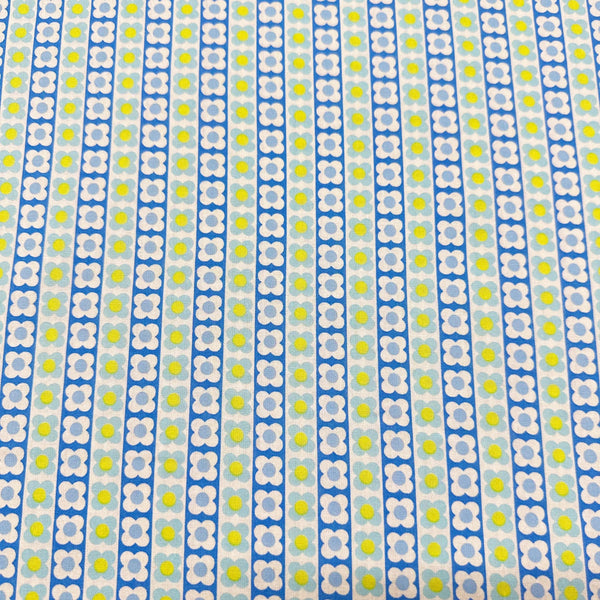 Floral Flower Floral Chain Retro Cotton fabric, Koko Seki 70s Design Flower Days Imported from Japan, Blue Yellow