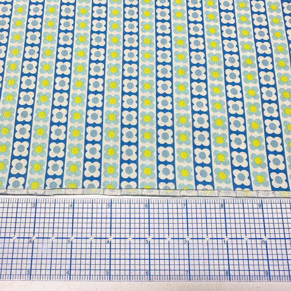 Floral Flower Floral Chain Retro Cotton fabric, Koko Seki 70s Design Flower Days Imported from Japan, Blue Yellow