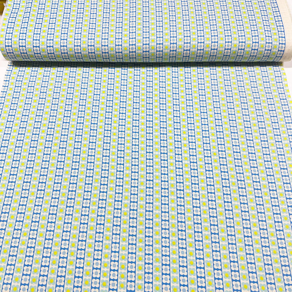 Floral Flower Floral Chain Retro Cotton fabric, Koko Seki 70s Design Flower Days Imported from Japan, Blue Yellow