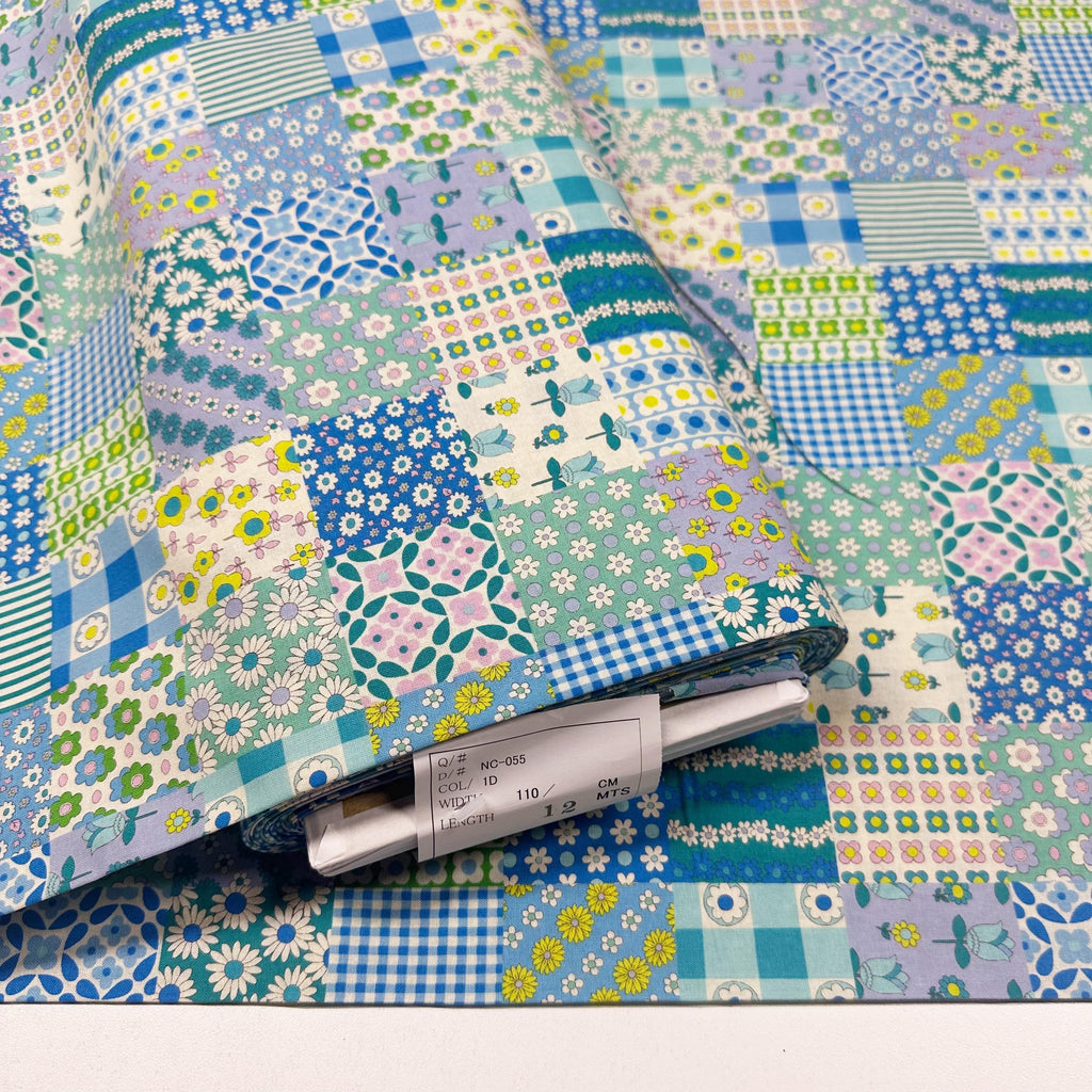 Floral Patchwork Retro Cotton fabric, Koko Seki 70s Design Flower