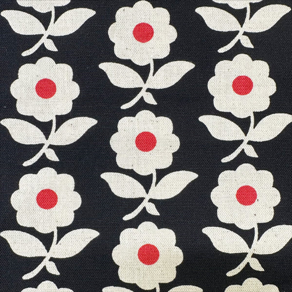 Flower Chain Canvas Fabric on Black - Cotton Linen Blend by Sevenberry