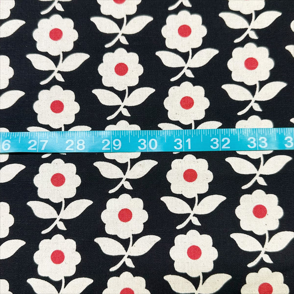 Flower Chain Canvas Fabric on Black - Cotton Linen Blend by Sevenberry