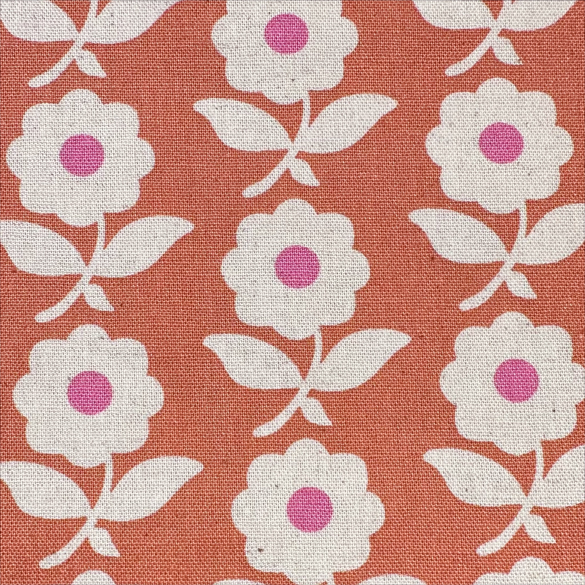 Flower Chain Canvas Fabric on Muted Coral  - Cotton Linen Blend by Sevenberry