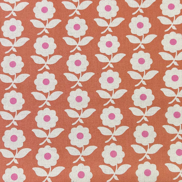 Flower Chain Canvas Fabric on Muted Coral  - Cotton Linen Blend by Sevenberry