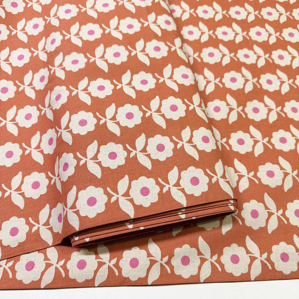 Flower Chain Canvas Fabric on Muted Coral  - Cotton Linen Blend by Sevenberry