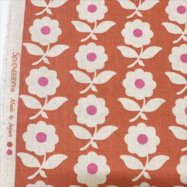 Flower Chain Canvas Fabric on Muted Coral  - Cotton Linen Blend by Sevenberry