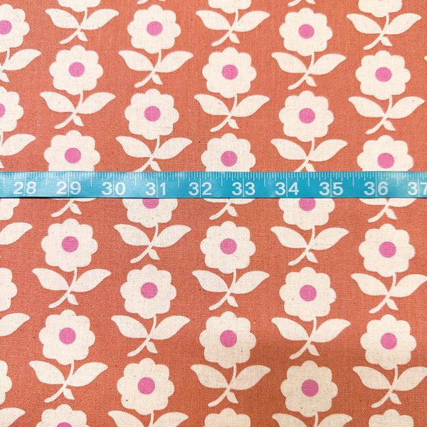 Flower Chain Canvas Fabric on Muted Coral  - Cotton Linen Blend by Sevenberry