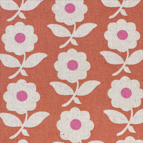 Flower Chain Canvas Fabric on Muted Coral  - Cotton Linen Blend by Sevenberry
