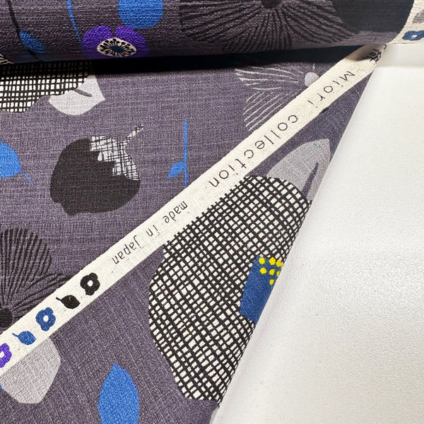 Flower Cotton DOBBY Fabric by Miori Collection, Imported from Japan, Gray Black