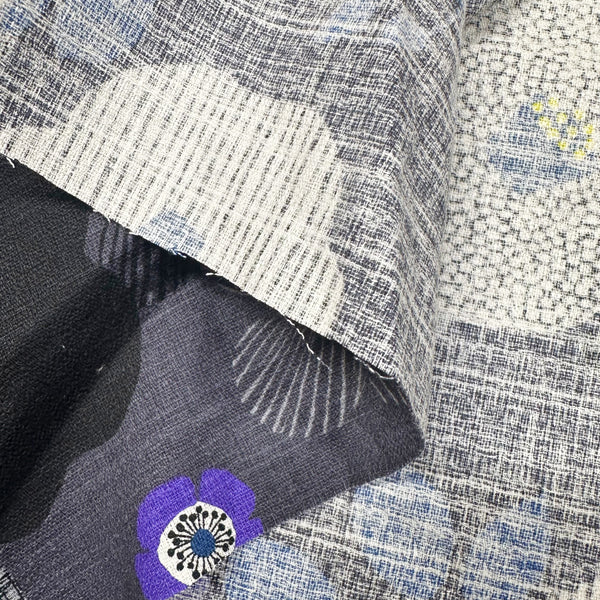 Flower Cotton DOBBY Fabric by Miori Collection, Imported from Japan, Gray Black