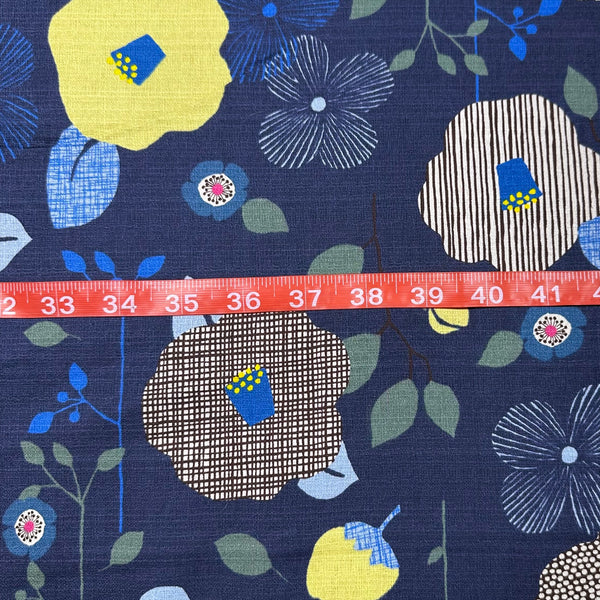 Flower Cotton DOBBY Fabric by Miori Collection, Imported from Japan, Navy