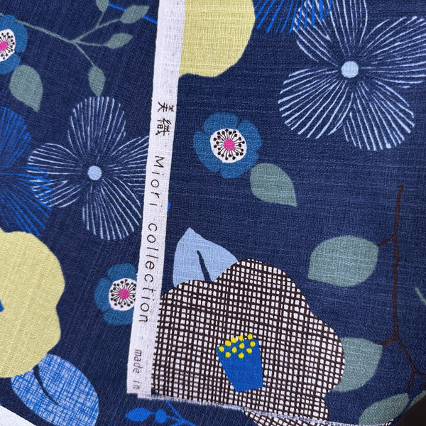 Flower Cotton DOBBY Fabric by Miori Collection, Imported from Japan, Navy